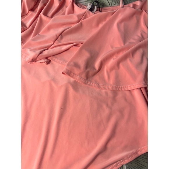 San Julian Light Peach Orange Ruffle Flounce Tank Top Bodysuit Sz Large Stretch - Picture 7 of 7